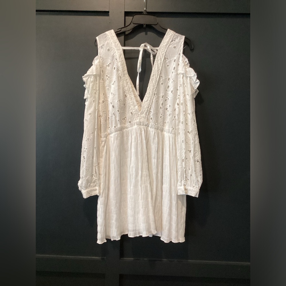 IRO Meila eyelet white cotton mini cold shoulder Longsleeve Mini dress 38 nwt - Picture 11 of 14